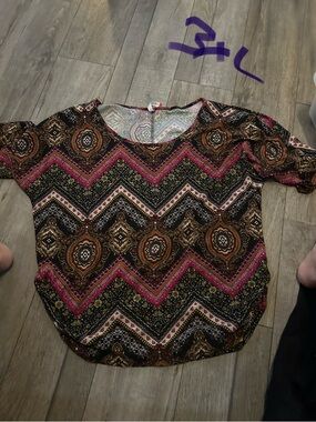 Women's Bohemian Chevron Print Blouse - Black, Pink & Brown
